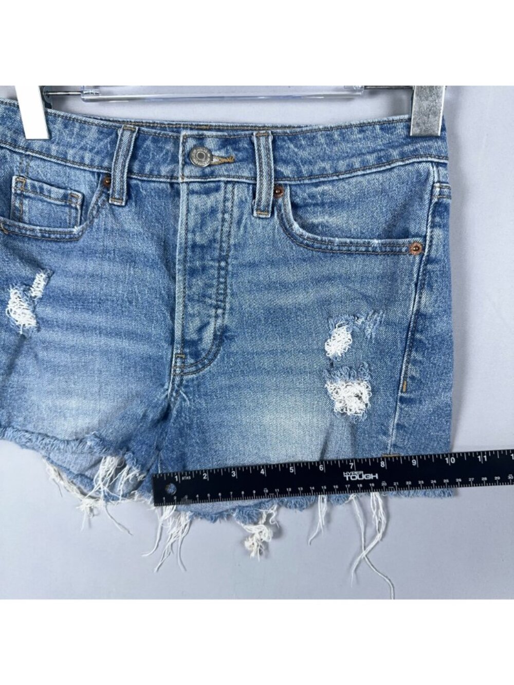 Old Navy Cut Off Shorts Size 4 High-Rise OG Straight Blue Distressed Frayed Hem - Picture 10 of 11